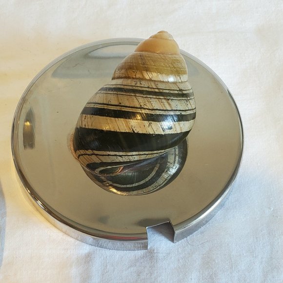 VTG Blown Glass Condiment/Sauce Bowl Metal Lid Spoon Underplate Shell Knob Italy - Picture 16 of 16